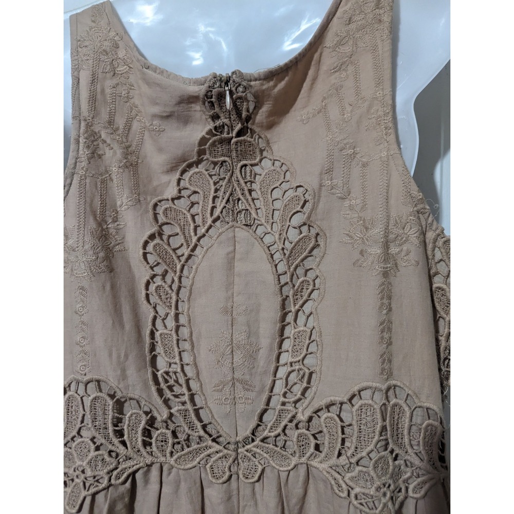 Anthropologie Nude Tan Lace Mini Dress Size L 100% Cotton Romantic Feminine $168 - Picture 7 of 11